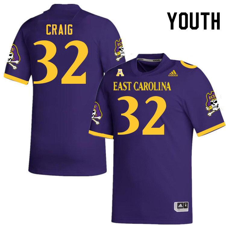 Youth #32 Ryheem Craig ECU Pirates College Football Jerseys Stitched-Purple